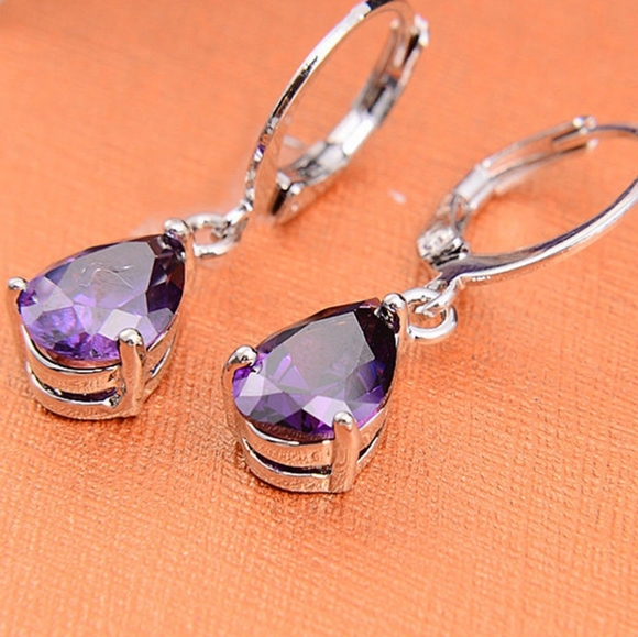 Tear Drop Purple Dangle Earrings - Picture 2 of 3